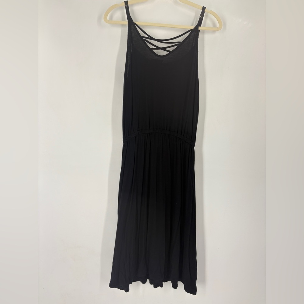 Earthbound Black Viscose Dress W/ Gold Accent Elastic Waist -Size medium - Picture 8 of 9